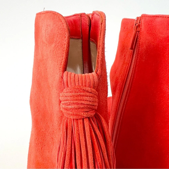 CHRISTIAN LOUBOUTIN || Fringe Peep Tassel Heels Otoka 120 Coral Suede US 7.5 - Picture 7 of 14